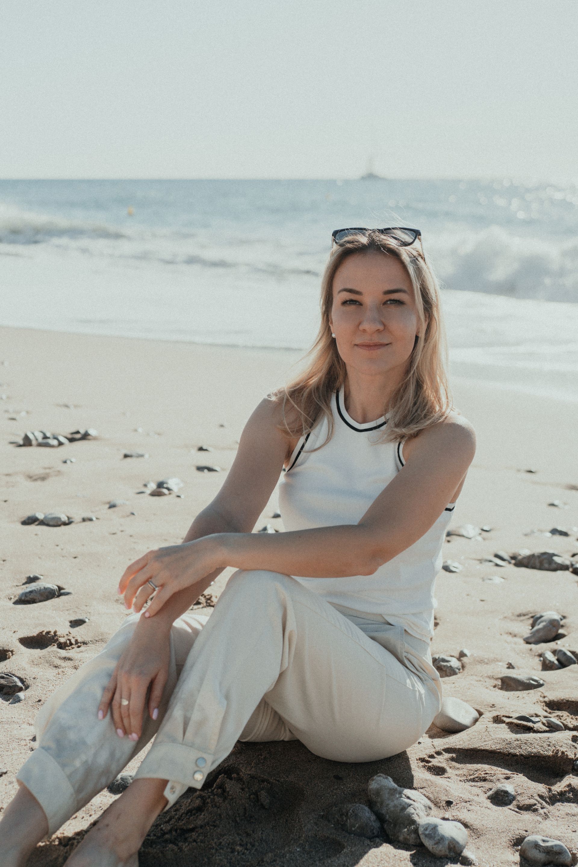 Anna Shchur on the beach in Barcelona
